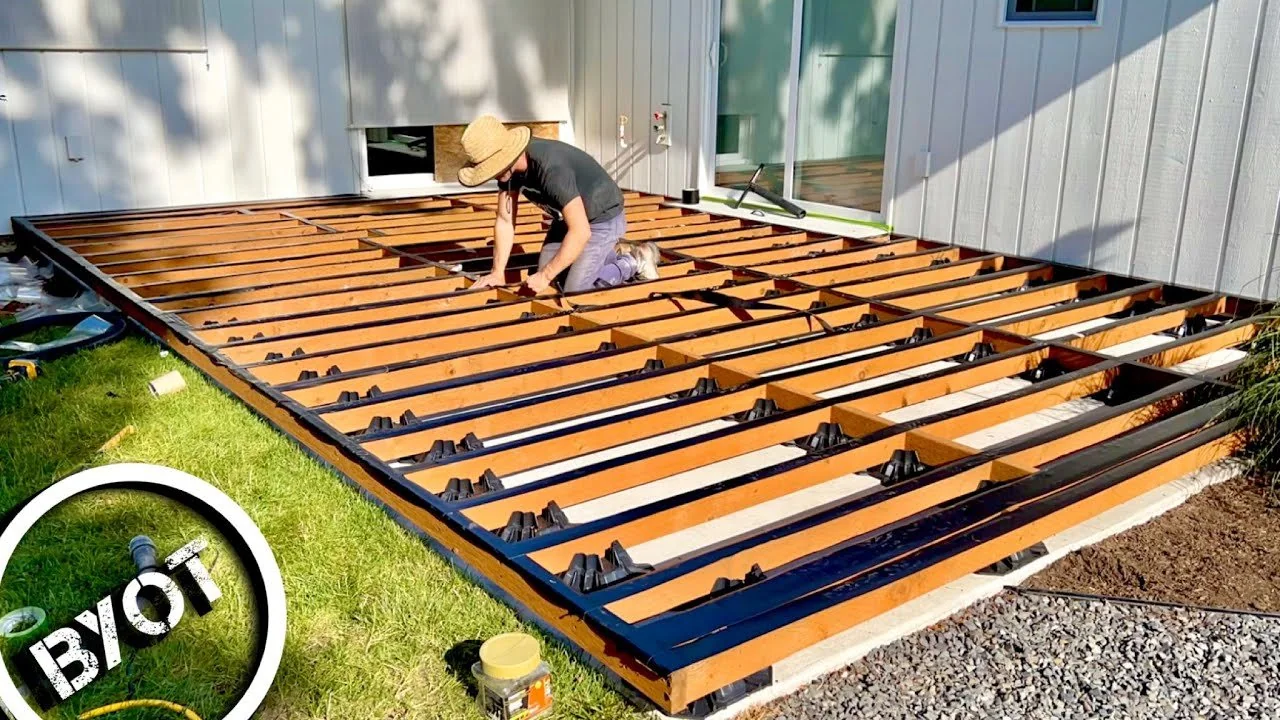 Deck framing under construction