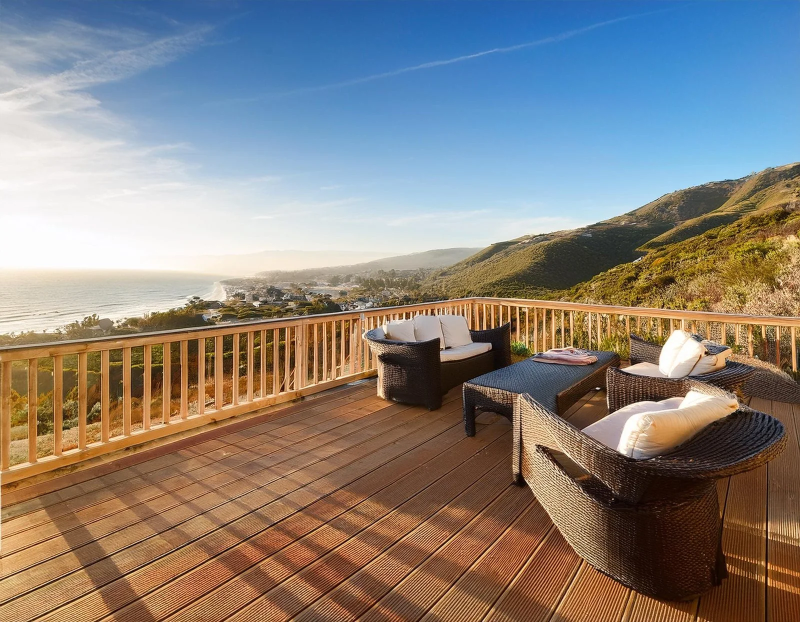 New wood deck overlooking the ocean