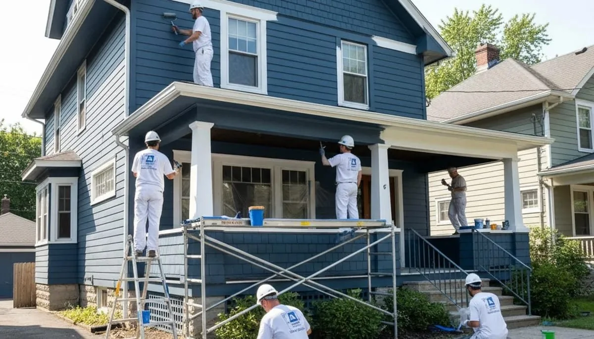 Painters working on an interior wall