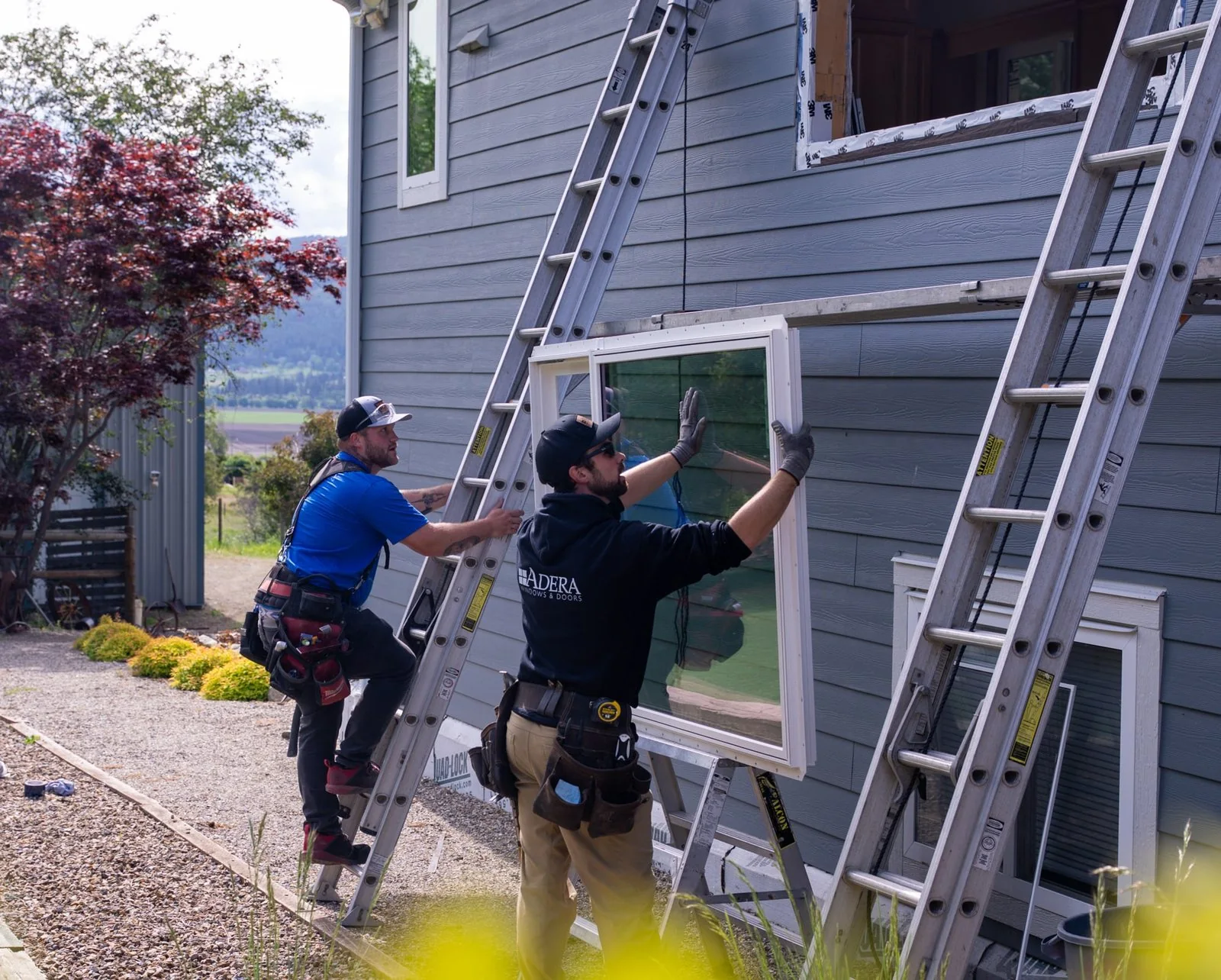 Crew installing a new window