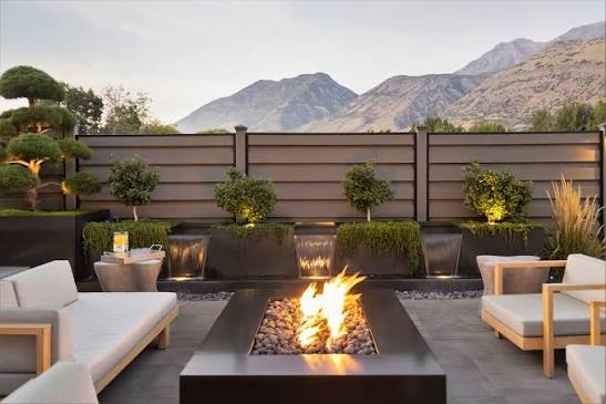 Paver patio with a built in fire pit