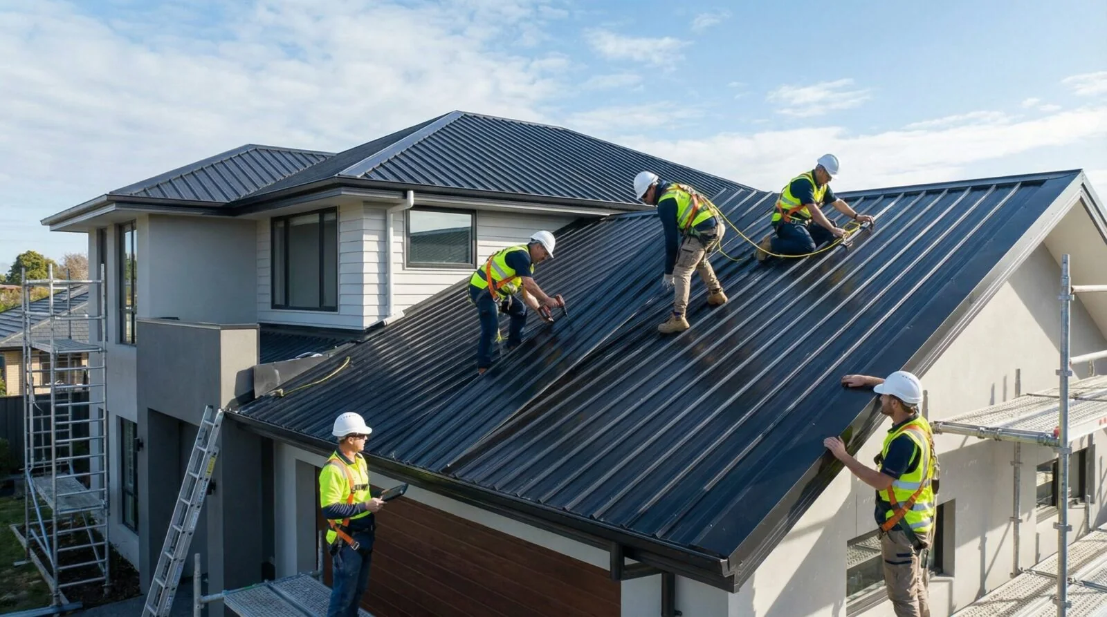 Professional roofers installing a new roof