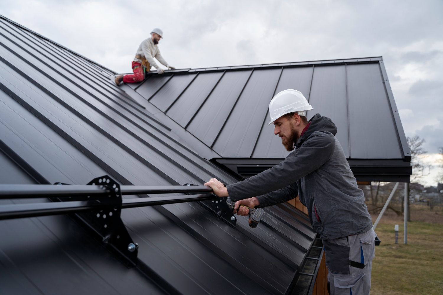 Standing seam metal roof on a modern home