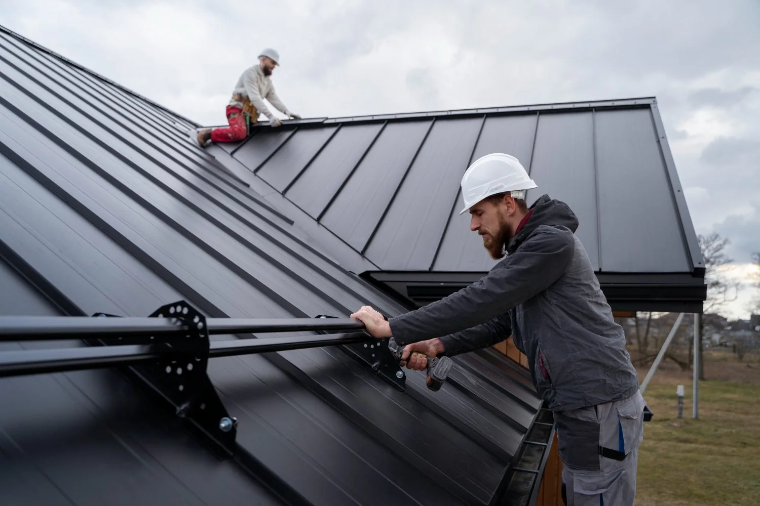 Standing seam metal roof installation
