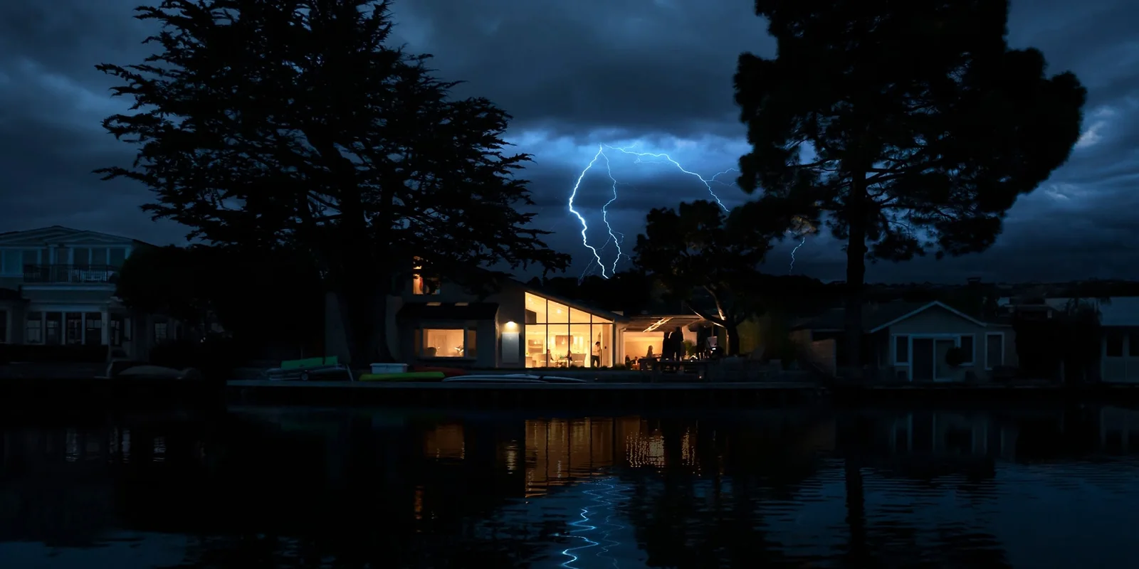 Home exterior standing firm under dark storm clouds